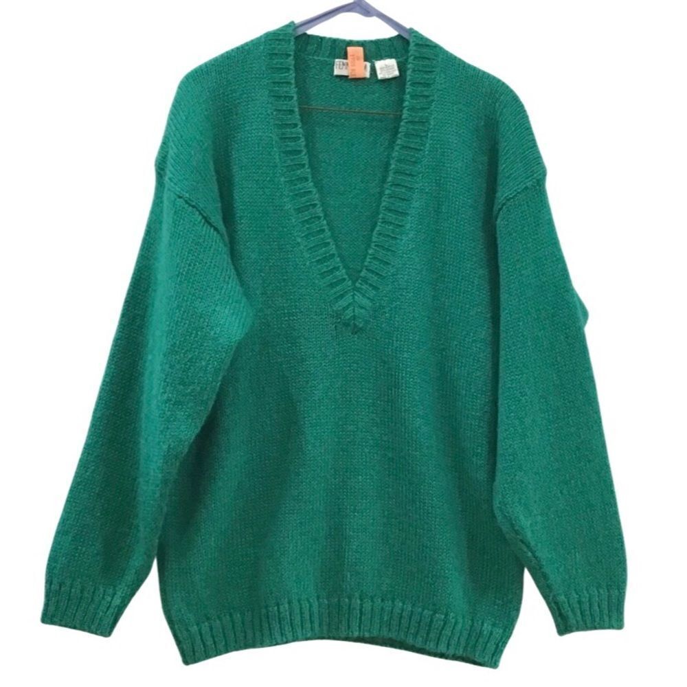 Mohair Academia Green Sweater, V-neck, Femme Moda, Size L